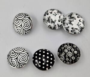 6pc Black & White Glass Snap Button Charms 18mm/20mm for Ginger Snaps Jewelry